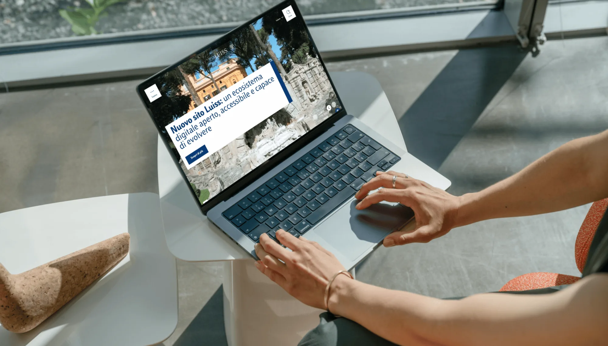 The new Luiss.edu homepage open on a laptop, with the launch announcement headline in Italian